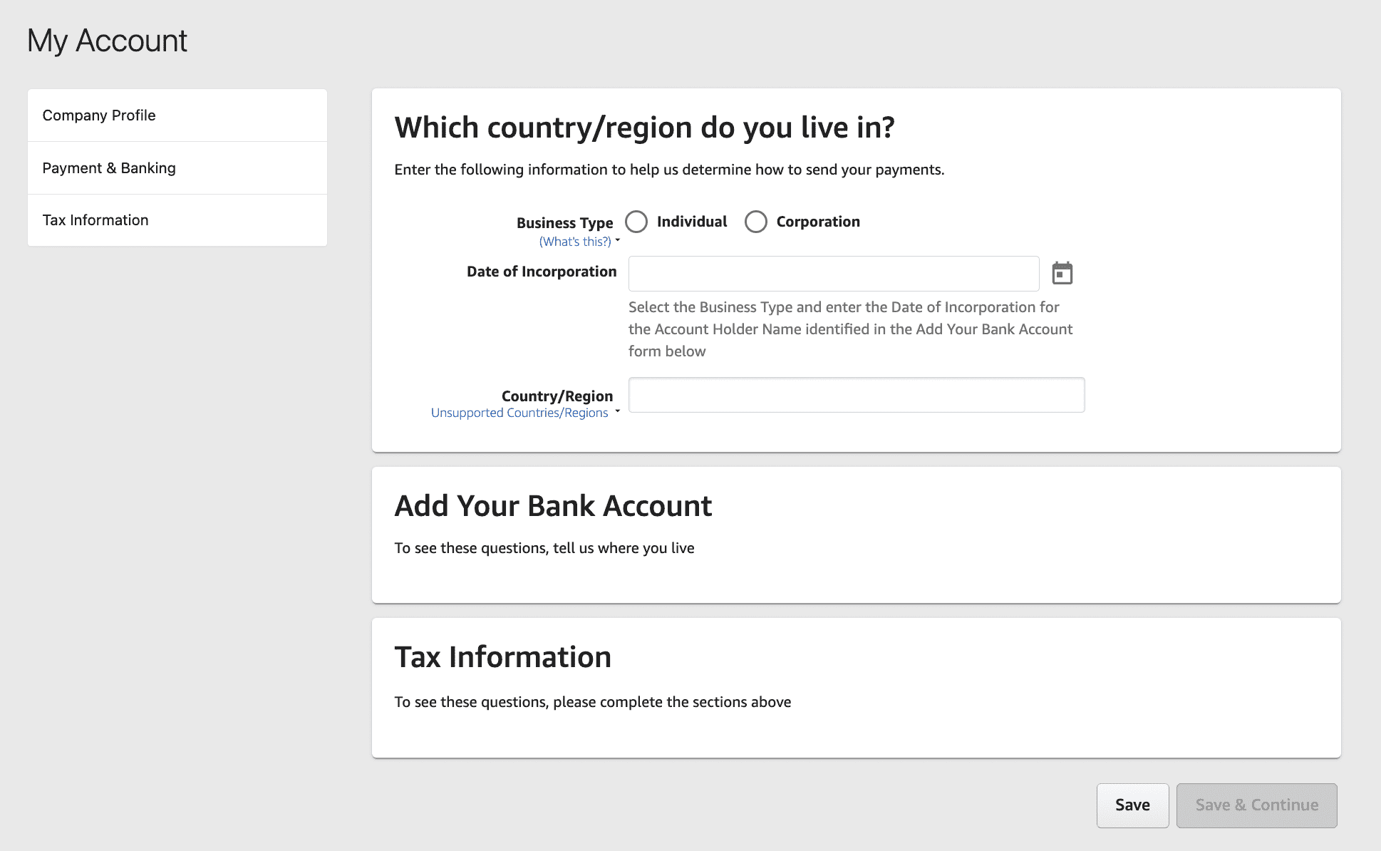amazon merch on demand add business details second step