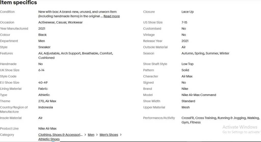 eBay Item Specifics and Attributes