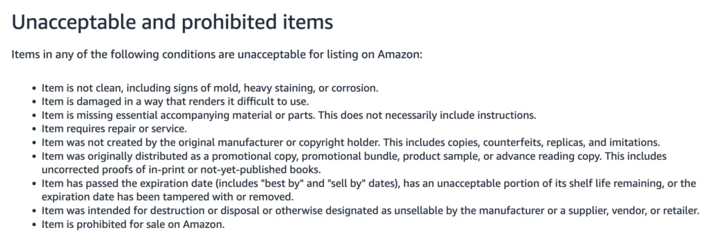 amazon unacceptable prohibited items