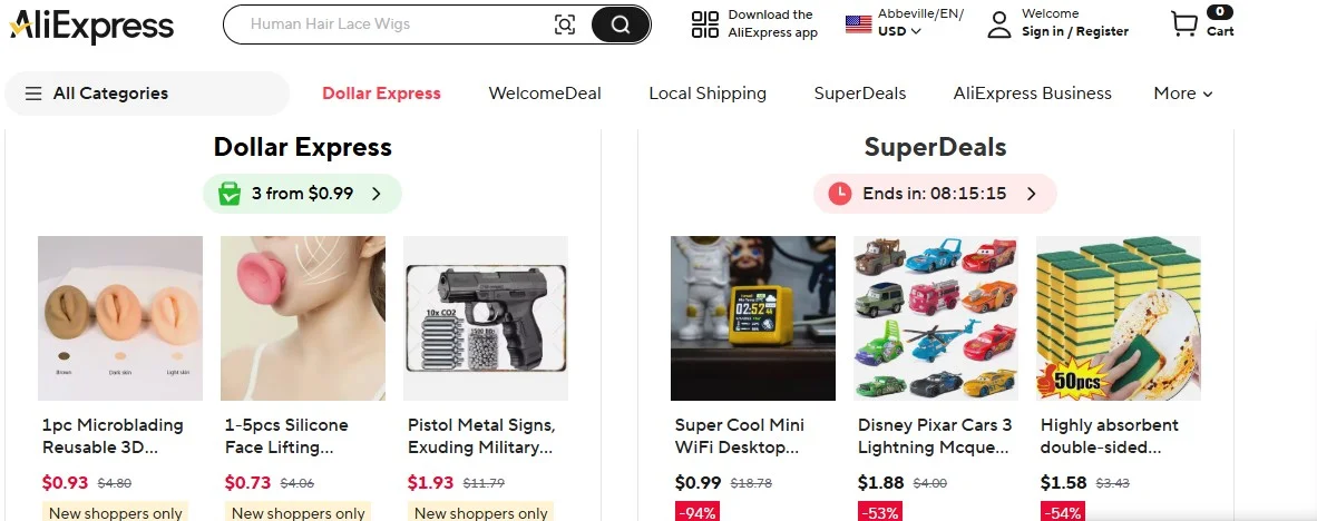 image of Aliexpress website a shopify dropshipping supplier