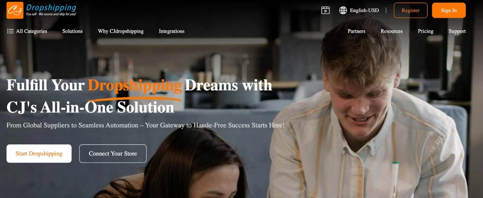 image of CJDropshipping website a shopify dropshipping supplier
