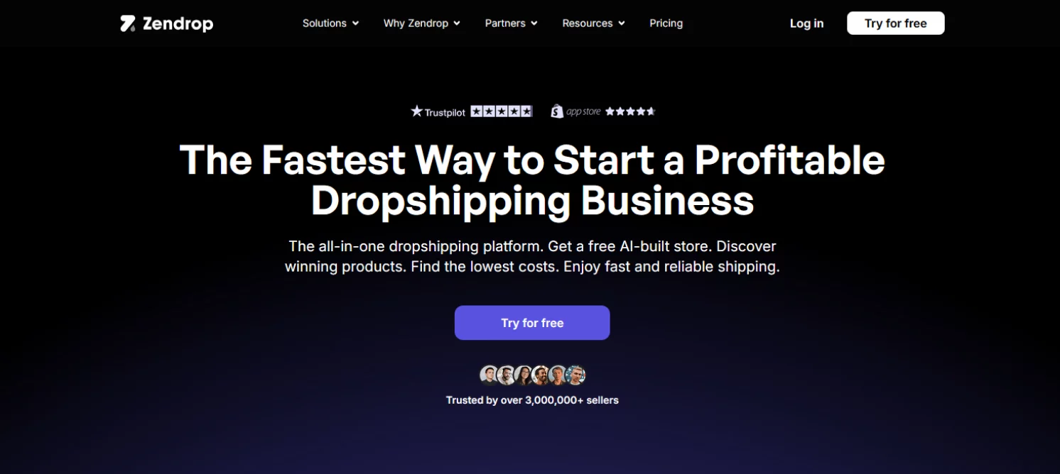 image of zendrop website a shopify dropshipping supplier